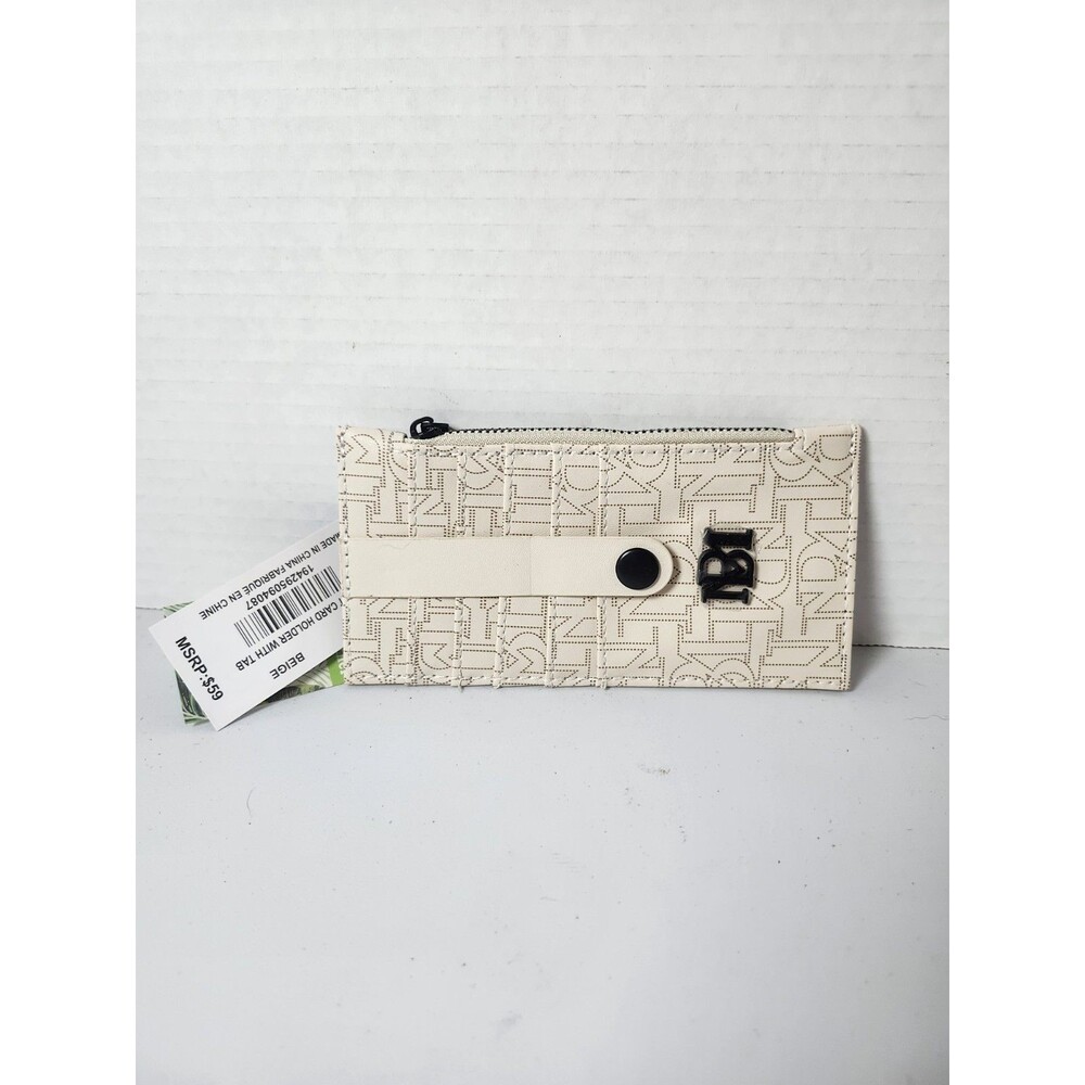 Badgley Mischka Vegan Leather Card Holder Beige Slim Wallet Snap Tab